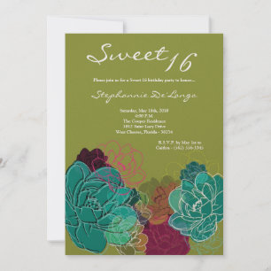 5x7 Peony Flower Sweet 16 Birthday Invitation
