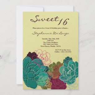 5x7 Peony Flower Sweet 16 Birthday Invitation