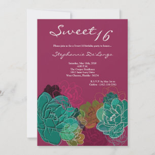 5x7 Peony Flower Sweet 16 Birthday Invitation