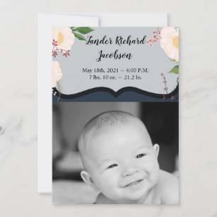 5x7 Photo Birth Announcement Army Baby Pink Cosmos