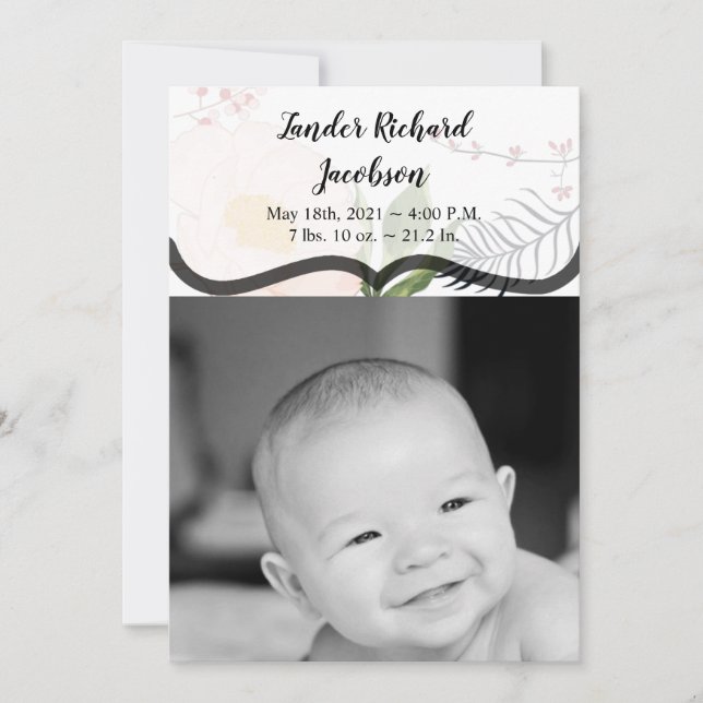 5x7 Photo Birth Announcement Army Baby Pink Cosmos (Front)