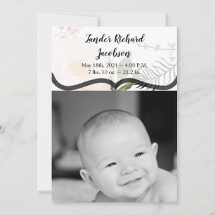 5x7 Photo Birth Announcement Army Baby Pink Cosmos