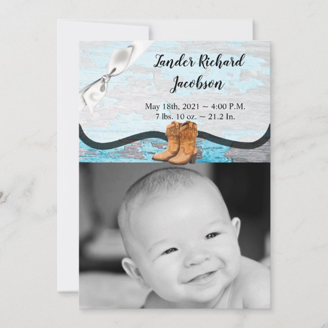 5x7 Photo Birth Announcement Army Blue Wood Barn D (Front)