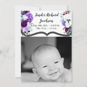 5x7 Photo Birth Announcement Army Lavender Hibiscu