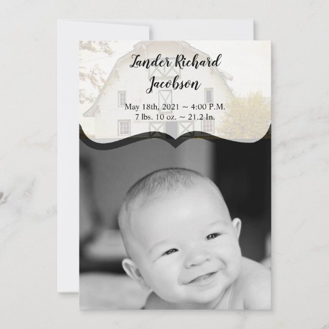 5x7 Photo Birth Announcement Army Sunset Barn Coun (Front)