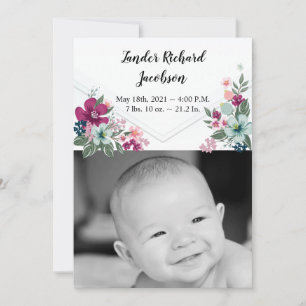 5x7 Photo Birth Announcement Army Tropical Flowers
