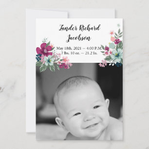 5x7 Photo Birth Announcement Army Tropical Flowers