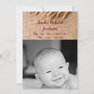 5x7 Photo Birth Announcement Army Wheat on Burlap