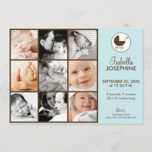 5x7 Photo Collage Blue Baby Birth Announcement