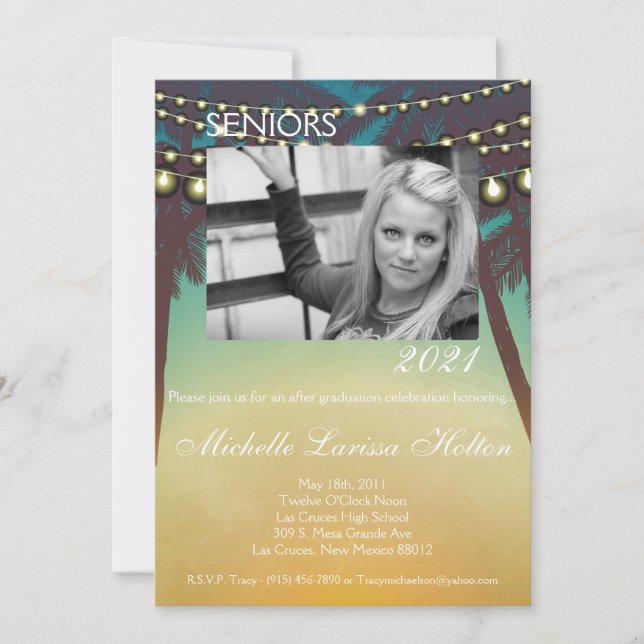 5x7 Photo Graduation Party Invitation Beach Sunset (Front)