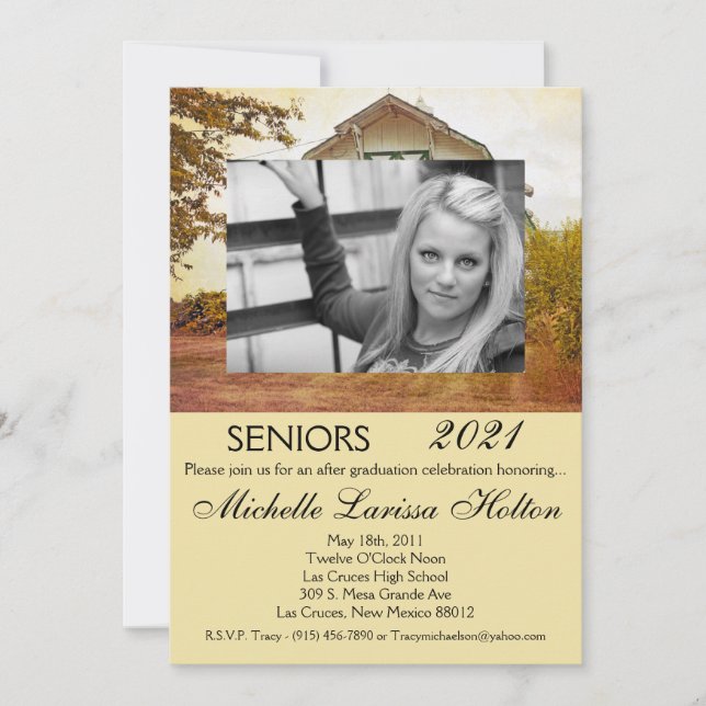 5x7 Photo Graduation Party Invitation Sunset Barn (Front)