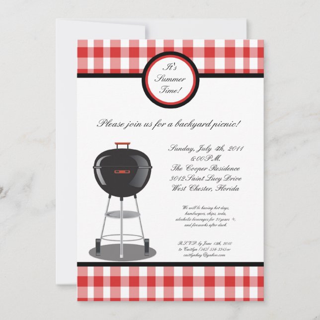 5x7 Picnic Summer Barbecue Party Invitation (Front)