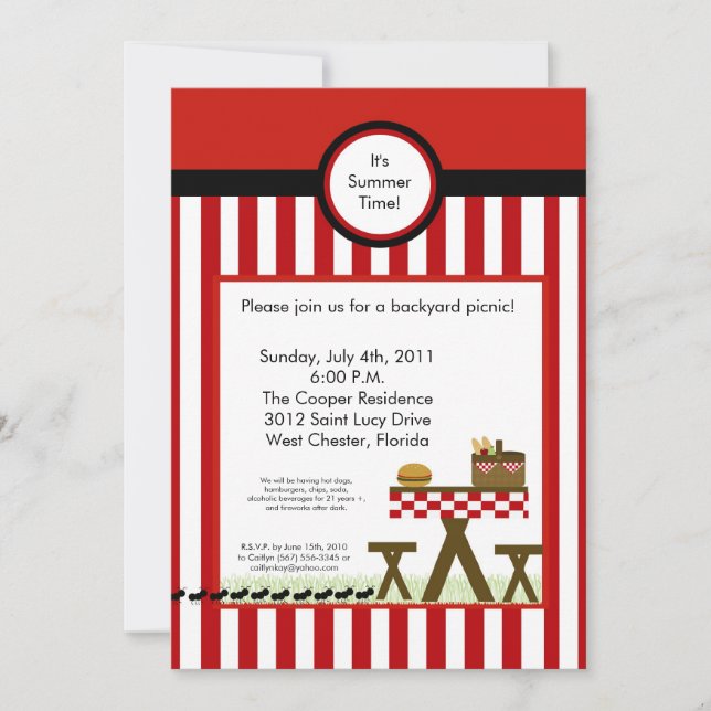 5x7 Picnic Summer Barbecue Party Invitation (Front)