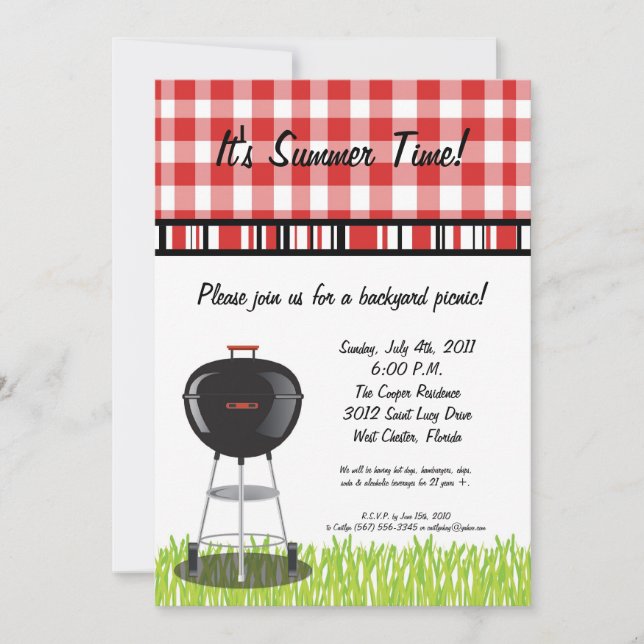5x7 Picnic Summer Barbecue Party Invitation (Front)