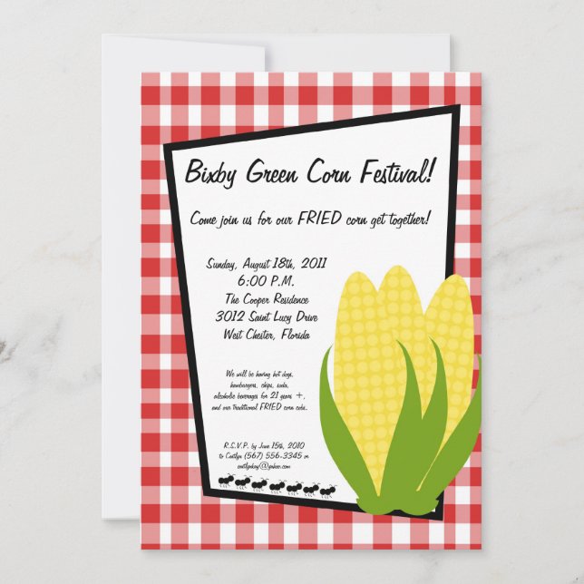 5x7 Picnic Summer Corn Festival Party Invitation (Front)