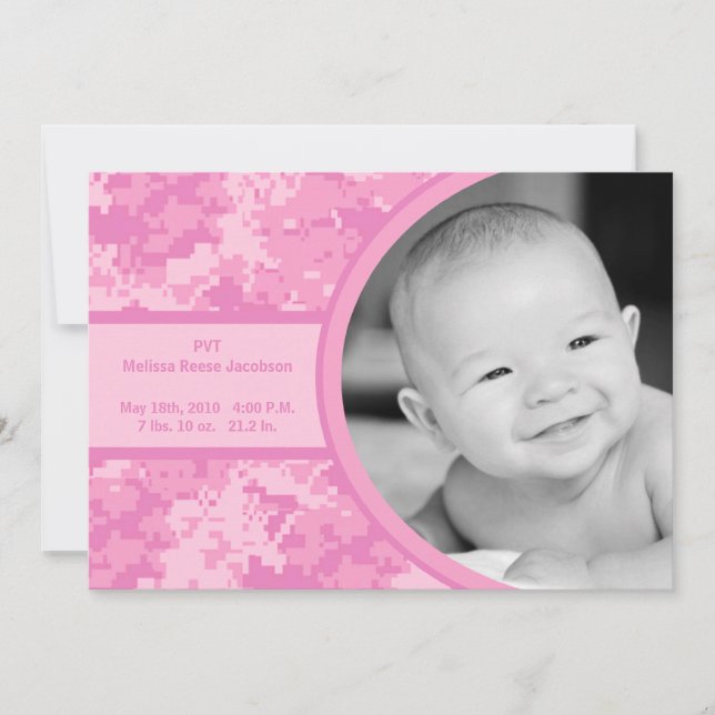 5x7 Pink ARMY ACU Camo Photo Birth Announcement (Front)