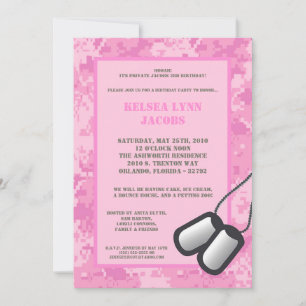 5x7 Pink ARMY Camo ACU Birthday Party Invitation