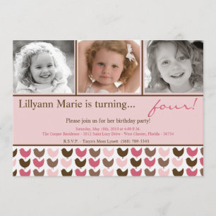 5x7 Pink Brow Bird Photo Birthday Party Invitation