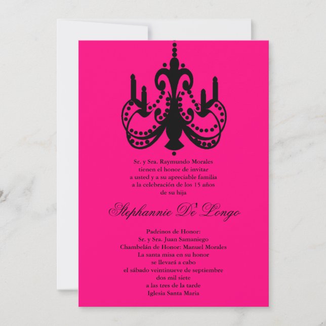 5x7 Pink Chandelier Quinceanera Party Invitation (Front)