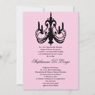 5x7 Pink Chandelier Quinceanera Party Invitation