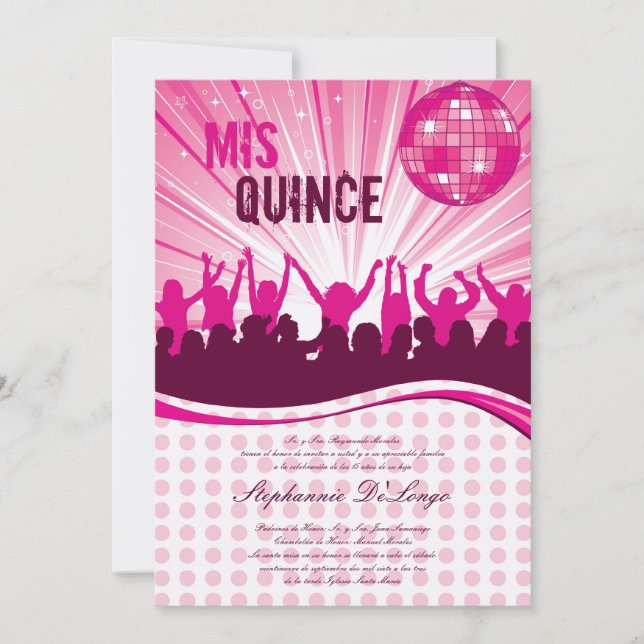 5x7 Pink Dance Party Quinceanera Invitation (Front)
