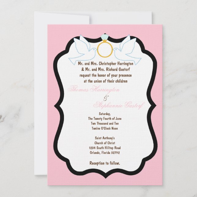 5x7 Pink Dove Diamond Wedding Invitation (Front)