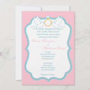 5x7 Pink Dove Diamond Wedding Invitation
