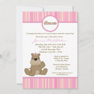 5x7 Pink Girl Woodland Bear Baby Shower Invitation