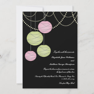 5x7 Pink & Green Paper Lanterns Wedding Invite
