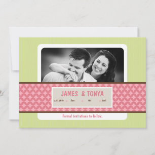 5x7 Pink Green Photo Save the Date Announcement