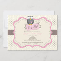 5x7 Pink Hoot Owl Woodland Baby Shower Invitation