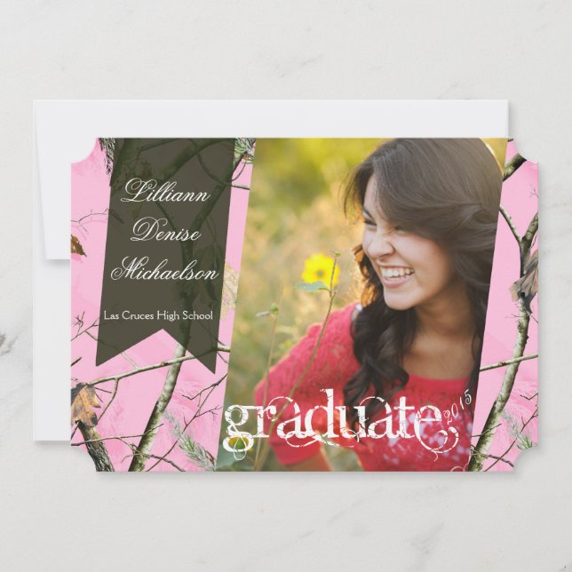 5x7 Pink Hunters Camo Camoufla Senior Announcement (Front)