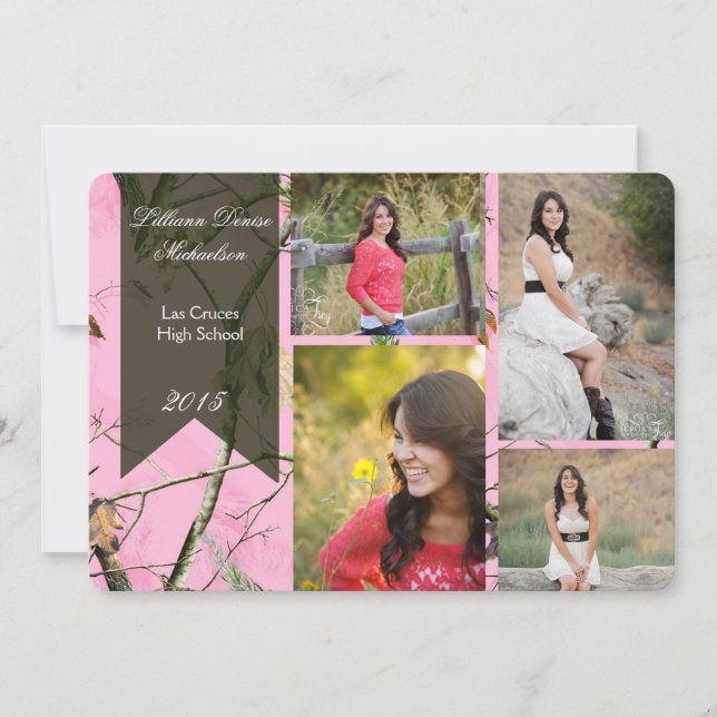 5x7 Pink Hunters Camo Camoufla Senior Announcement (Front)