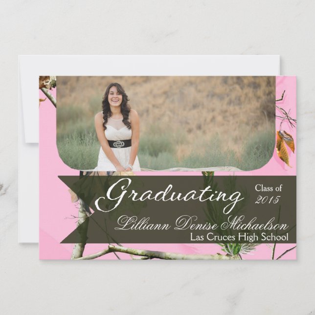 5x7 Pink Hunters Camo Camoufla Senior Announcement (Front)