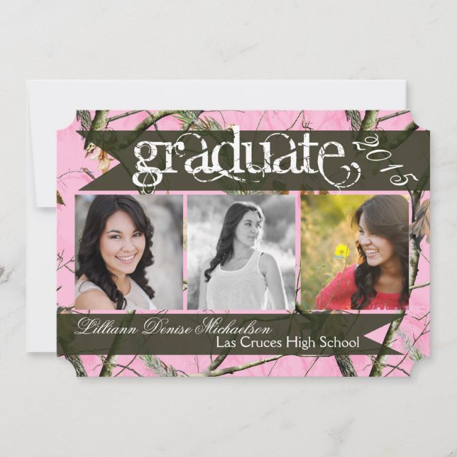 5x7 Pink Hunters Camo Camoufla Senior Announcement (Front)