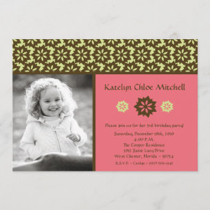 5x7 Pink Lime Dama Photo Birthday Party Invitation