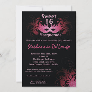 5x7 Pink Masquerade Sweet 16 Birthday Invitation