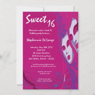 5x7 Pink Masquerade Sweet 16 Birthday Invitation