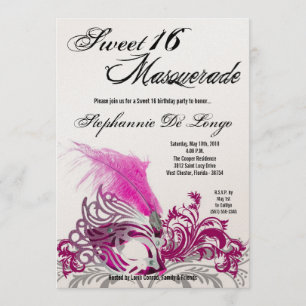 5x7 Pink Masquerade Sweet 16 Birthday Invitation