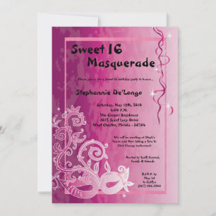 5x7 Pink Masquerade Sweet 16 Birthday Invitation