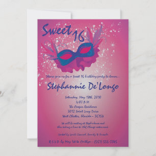 5x7 Pink Masquerade Sweet 16 Birthday Invitation