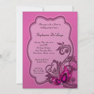 5x7 Pink Masquerade Sweet 16 Birthday Invitation