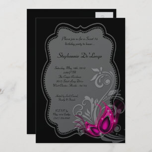 5x7 Pink Masquerade Sweet 16 Birthday Invitation