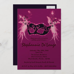 5x7 Pink Masquerade Sweet 16 Birthday Invitation