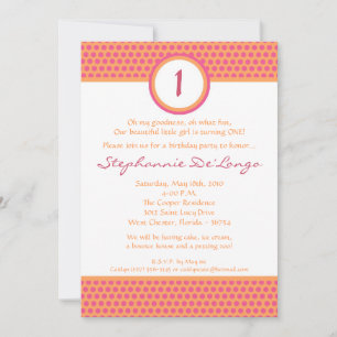5x7 Pink & Orange Polka Dot Birthday Invitation