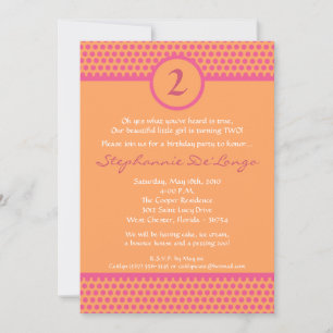 5x7 Pink & Orange Polka Dot Birthday Invitation