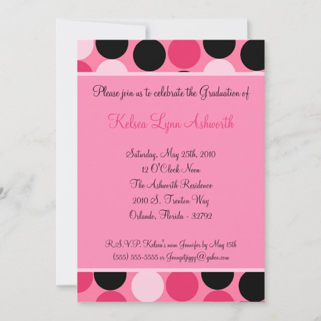 5x7 Pink Polka Dot Graduation Invitation Announcem (Front)