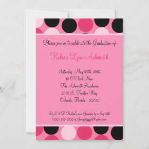 5x7 Pink Polka Dot Graduation Invitation Announcem