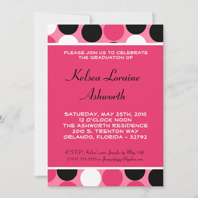 5x7 Pink Polka Dot Graduation Invitation Announcem (Front)