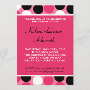 5x7 Pink Polka Dot Graduation Invitation Announcem